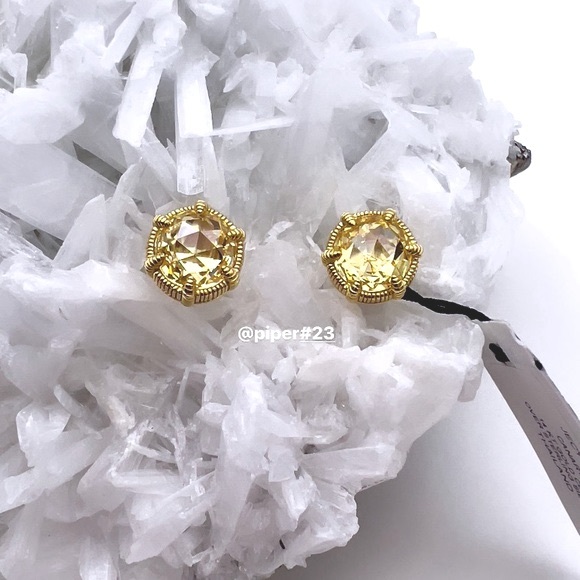 NWT Judith Ripka 14K Gold Clad Canary Crystal Eclipse Stud Earrings - Picture 2 of 11